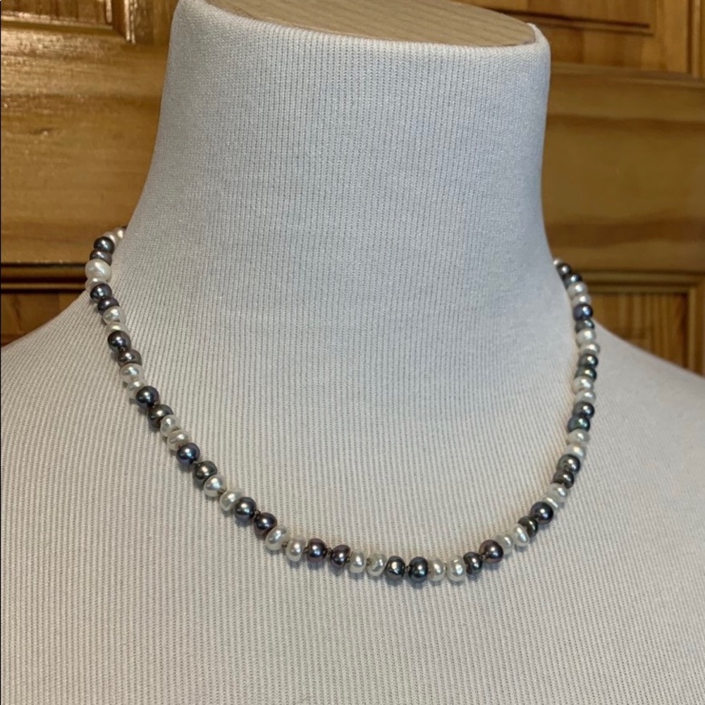 Gunmetal & white pearl necklace